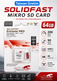 SOLIDFAST 64G TAIWAN ÜRETİM MIKRO SD HAFIZA KARTI+ADAPTÖRLÜ 64GB  HAFIZA KARTI - 1